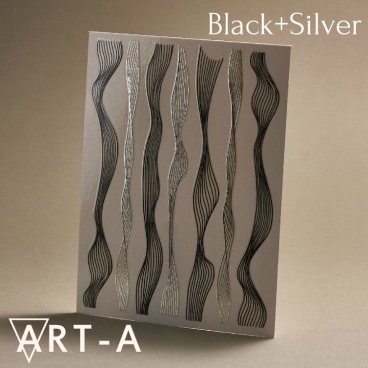 Наклейки 3D волны черные+серебро